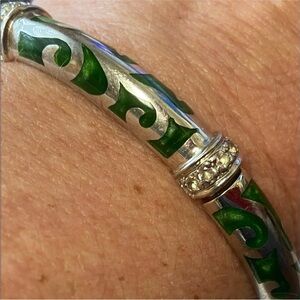 Angelique de Paris Veranda Green Resin & Sterling hinged Bracelet With CZ